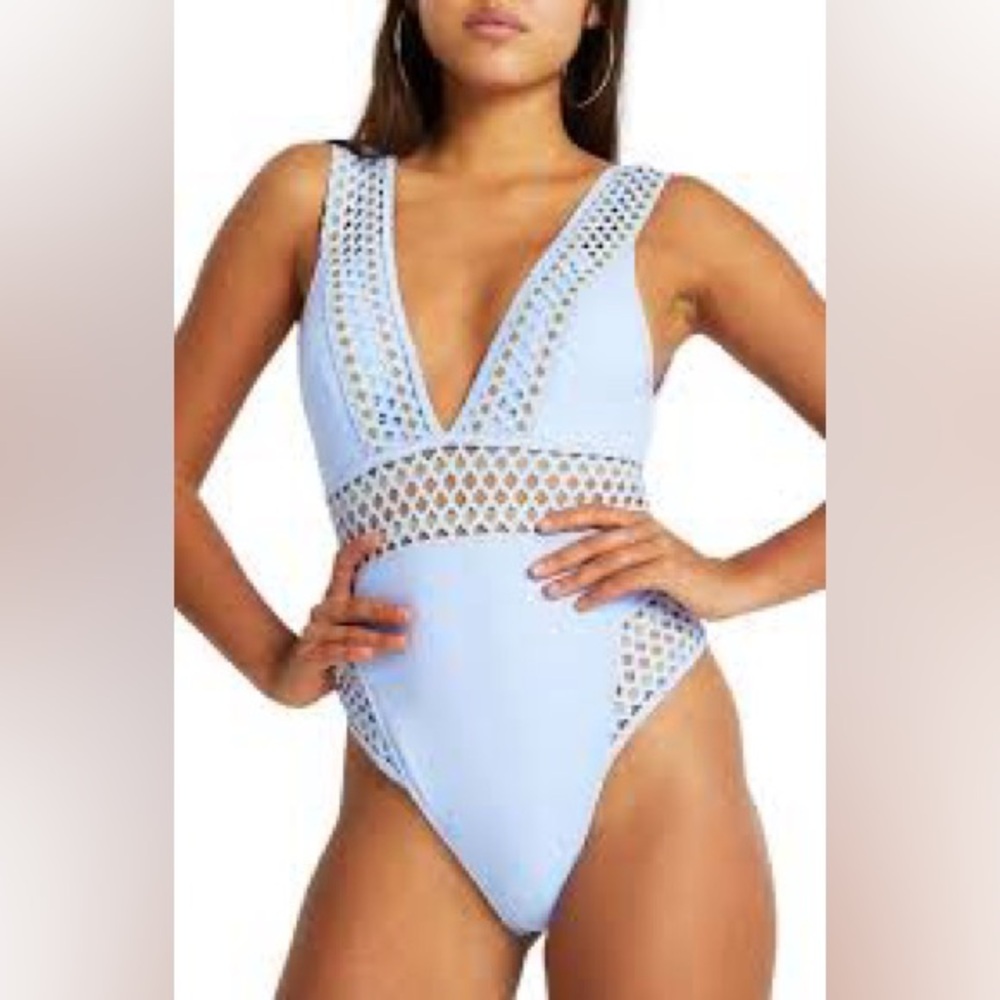 River Island Resort • Swimsuit Mesh Accents • Periwinkle & Gold• M/L